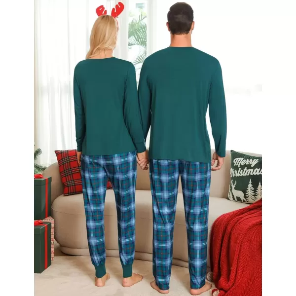 imageSWOMOG Adult Christmas Pajamas Buffalo Plaid Pajama Pants with Pockets Long Sleeve Tops for Couples ampamp FamilyGreen Plaid