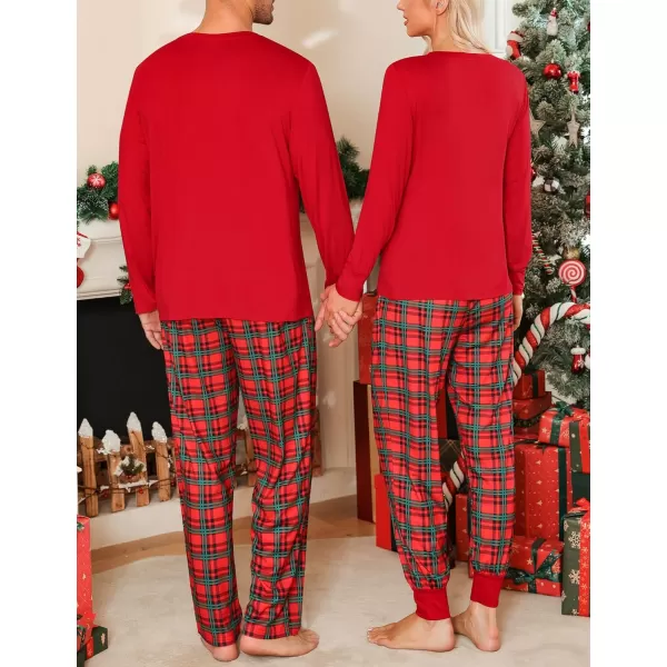 imageSWOMOG Adult Christmas Pajamas Buffalo Plaid Pajama Pants with Pockets Long Sleeve Tops for Couples ampamp FamilyRed Plaid