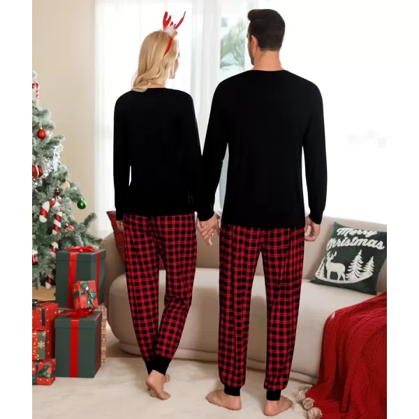 imageSWOMOG Adult Christmas Pajamas Buffalo Plaid Pajama Pants with Pockets Long Sleeve Tops for Couples ampamp FamilyZblack