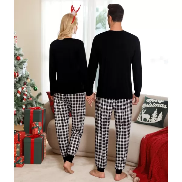 imageSWOMOG Adult Christmas Pajamas Buffalo Plaid Pajama Pants with Pockets Long Sleeve Tops for Couples ampamp FamilyZblack White Plaid