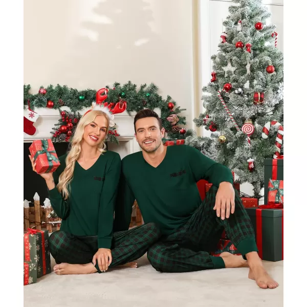 imageSWOMOG Adult Christmas Pajamas Buffalo Plaid Pajama Pants with Pockets Long Sleeve Tops for Couples ampamp FamilyZgreen