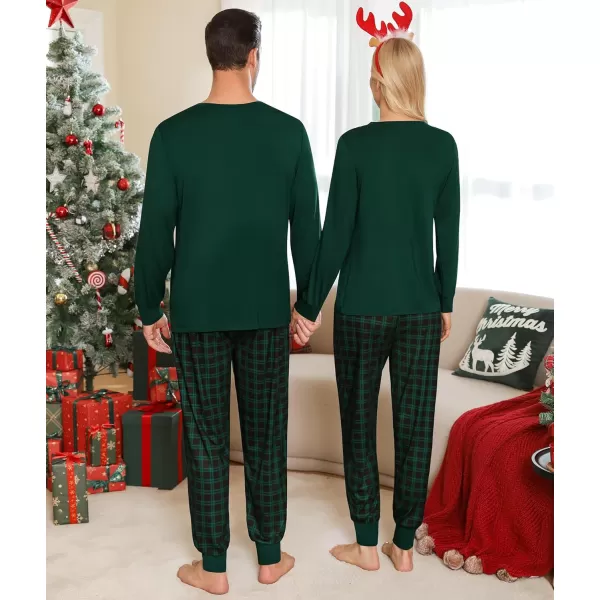 imageSWOMOG Adult Christmas Pajamas Buffalo Plaid Pajama Pants with Pockets Long Sleeve Tops for Couples ampamp FamilyZgreen