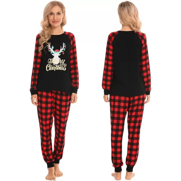 imageSWOMOG Christmas Matching Couple Pajamas Sets Family Xmas Jammies Casual LongSleeve Sleepwear Sets Festival PJ SetGold Letter Deer