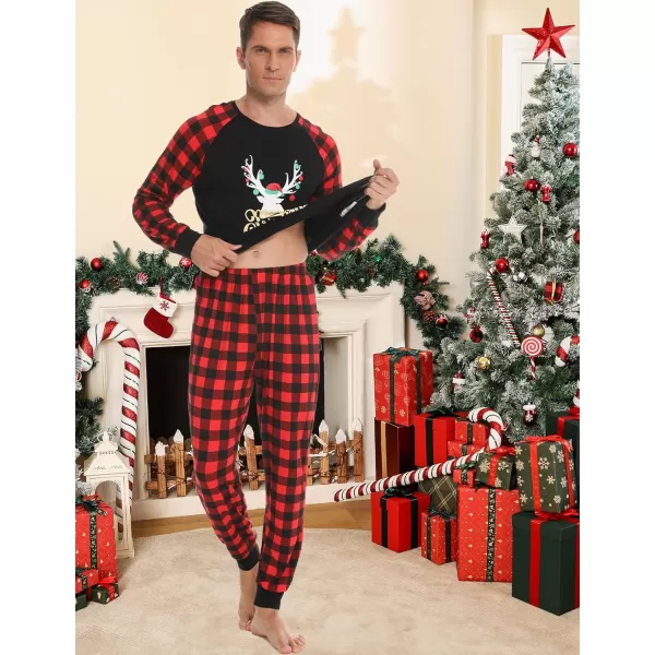 imageSWOMOG Christmas Matching Couple Pajamas Sets Family Xmas Jammies Casual LongSleeve Sleepwear Sets Festival PJ SetGold Letter Deer