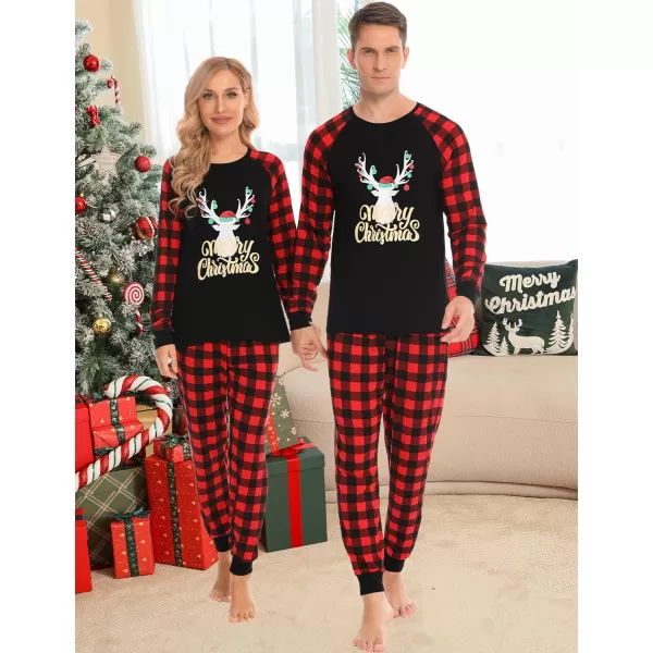 imageSWOMOG Christmas Matching Couple Pajamas Sets Family Xmas Jammies Casual LongSleeve Sleepwear Sets Festival PJ SetGold Letter Deer