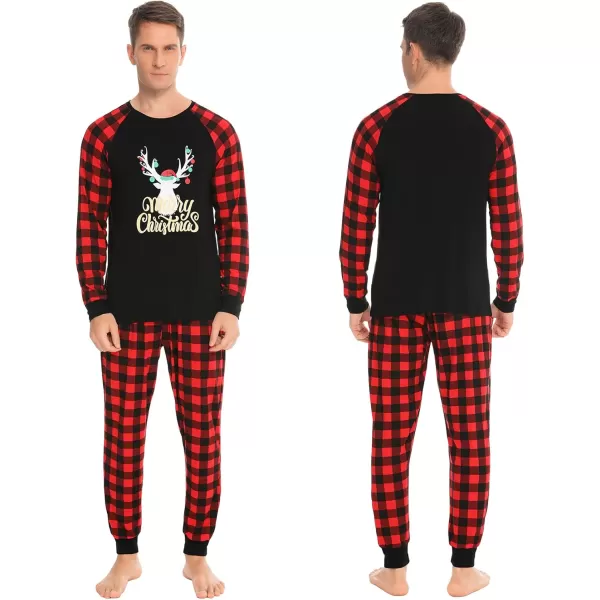 imageSWOMOG Christmas Matching Couple Pajamas Sets Family Xmas Jammies Casual LongSleeve Sleepwear Sets Festival PJ SetGold Letter Deer