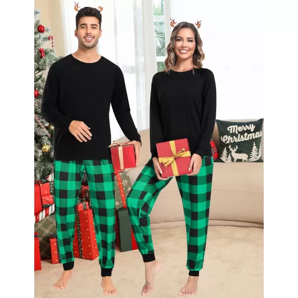 imageSWOMOG Christmas Matching Couple Pajamas Sets Family Xmas Jammies Casual LongSleeve Sleepwear Sets Festival PJ SetGreen Black Plaid