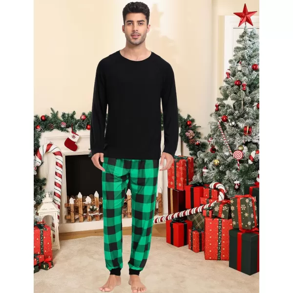 imageSWOMOG Christmas Matching Couple Pajamas Sets Family Xmas Jammies Casual LongSleeve Sleepwear Sets Festival PJ SetGreen Black Plaid