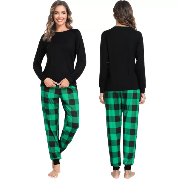 imageSWOMOG Christmas Matching Couple Pajamas Sets Family Xmas Jammies Casual LongSleeve Sleepwear Sets Festival PJ SetGreen Black Plaid