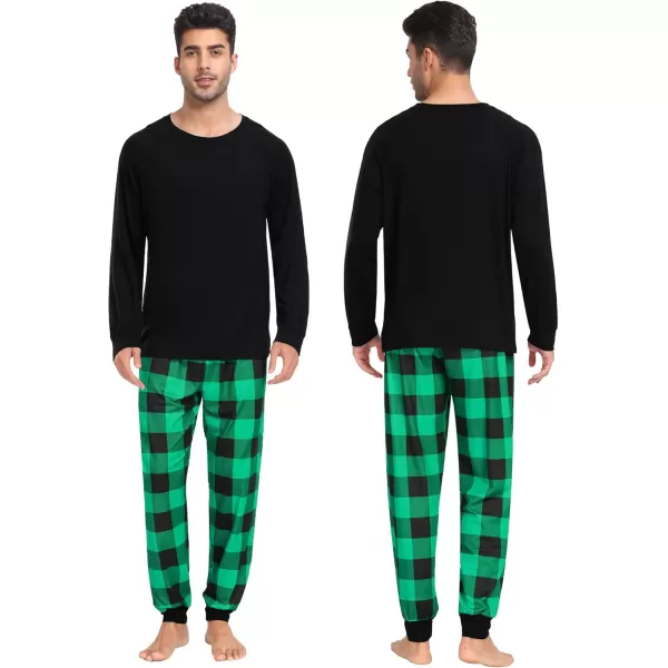 imageSWOMOG Christmas Matching Couple Pajamas Sets Family Xmas Jammies Casual LongSleeve Sleepwear Sets Festival PJ SetGreen Black Plaid