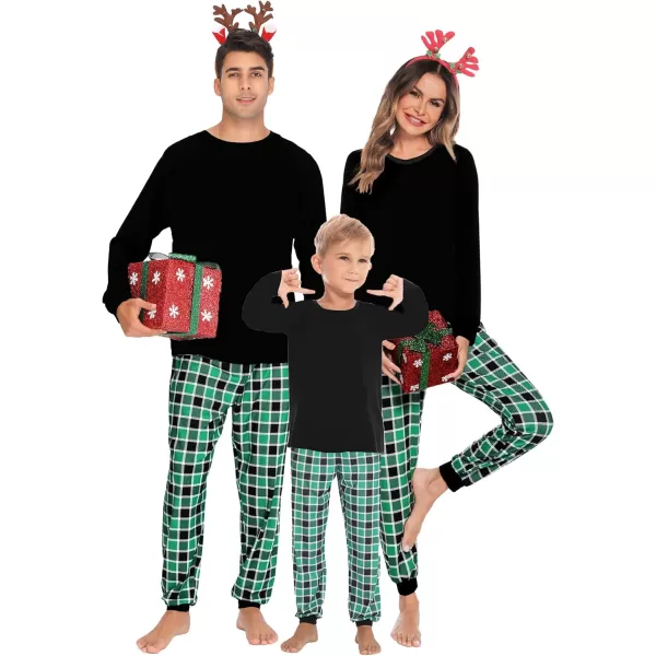 imageSWOMOG Christmas Matching Couple Pajamas Sets Family Xmas Jammies Casual LongSleeve Sleepwear Sets Festival PJ SetGreen Black Plaid