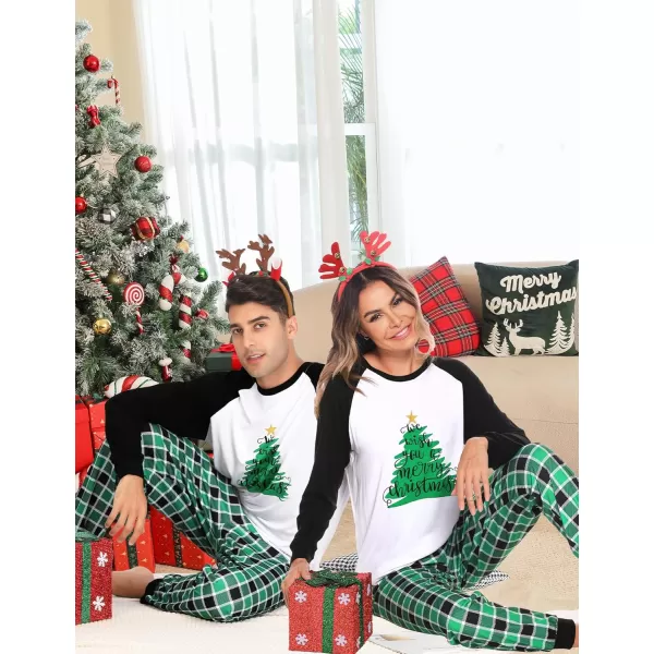 imageSWOMOG Christmas Matching Couple Pajamas Sets Family Xmas Jammies Casual LongSleeve Sleepwear Sets Festival PJ SetGreen Christmas Tree