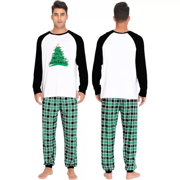 imageSWOMOG Christmas Matching Couple Pajamas Sets Family Xmas Jammies Casual LongSleeve Sleepwear Sets Festival PJ SetGreen Christmas Tree