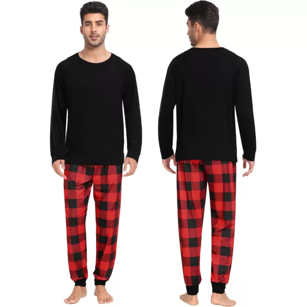 imageSWOMOG Christmas Matching Couple Pajamas Sets Family Xmas Jammies Casual LongSleeve Sleepwear Sets Festival PJ SetRed Black Plaid