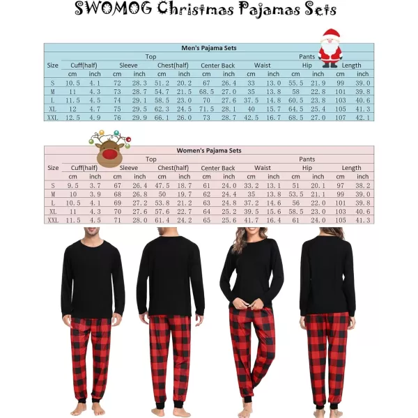 imageSWOMOG Christmas Matching Couple Pajamas Sets Family Xmas Jammies Casual LongSleeve Sleepwear Sets Festival PJ SetRed Black Plaid