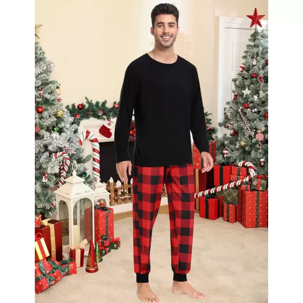 imageSWOMOG Christmas Matching Couple Pajamas Sets Family Xmas Jammies Casual LongSleeve Sleepwear Sets Festival PJ SetRed Black Plaid