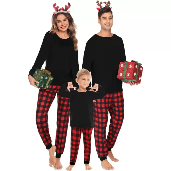 imageSWOMOG Christmas Matching Couple Pajamas Sets Family Xmas Jammies Casual LongSleeve Sleepwear Sets Festival PJ SetRed Black Plaid