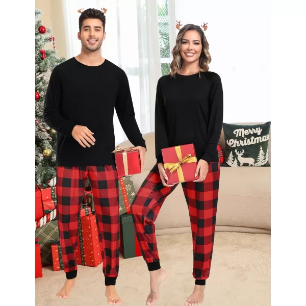 imageSWOMOG Christmas Matching Couple Pajamas Sets Family Xmas Jammies Casual LongSleeve Sleepwear Sets Festival PJ SetRed Black Plaid