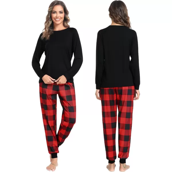 imageSWOMOG Christmas Matching Couple Pajamas Sets Family Xmas Jammies Casual LongSleeve Sleepwear Sets Festival PJ SetRed Black Plaid