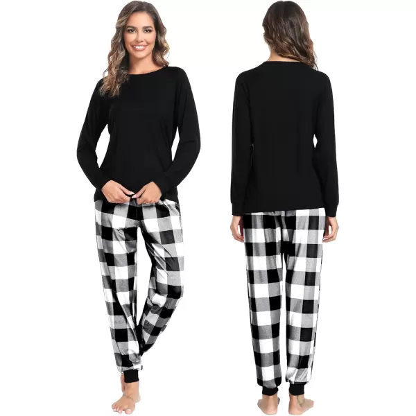 imageSWOMOG Christmas Matching Couple Pajamas Sets Family Xmas Jammies Casual LongSleeve Sleepwear Sets Festival PJ SetWhite Black Plaid