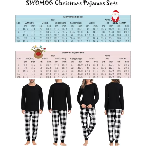 imageSWOMOG Christmas Matching Couple Pajamas Sets Family Xmas Jammies Casual LongSleeve Sleepwear Sets Festival PJ SetWhite Black Plaid