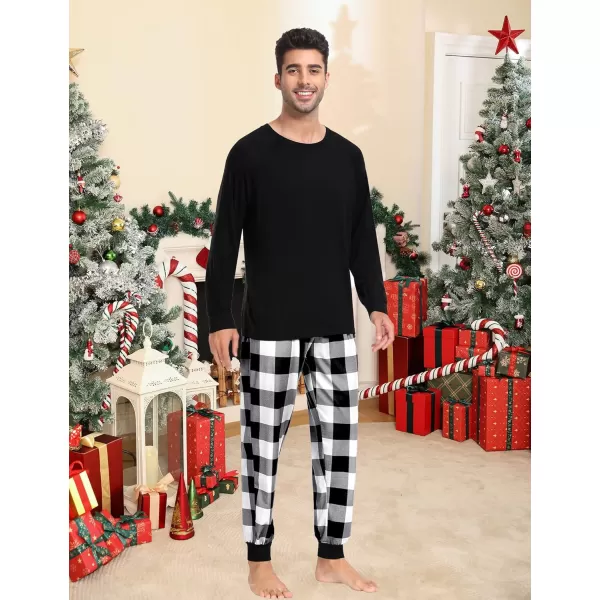 imageSWOMOG Christmas Matching Couple Pajamas Sets Family Xmas Jammies Casual LongSleeve Sleepwear Sets Festival PJ SetWhite Black Plaid