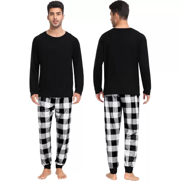 imageSWOMOG Christmas Matching Couple Pajamas Sets Family Xmas Jammies Casual LongSleeve Sleepwear Sets Festival PJ SetWhite Black Plaid