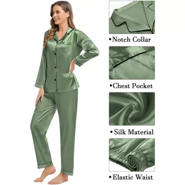 imageSWOMOG Couple Matching Pajamas Set Silk Satin Button Down Sleepwear Long Sleeve Nightwear 2 Pcs Pj SetMatcha