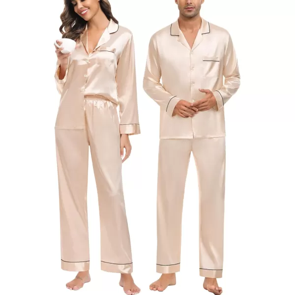 imageSWOMOG Couples Matching Pajamas Set Christmas Family Pajamas Long Sleeve Button Down Pj Set 2Pcs Festival Party SleepwearChampagne