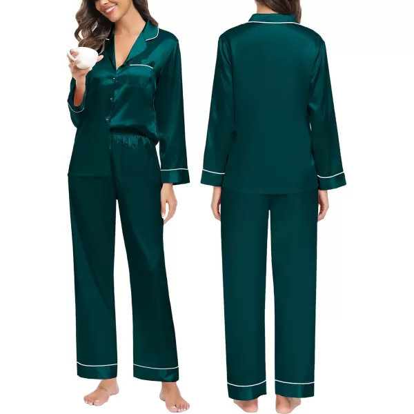 imageSWOMOG Couples Matching Pajamas Set Christmas Family Pajamas Long Sleeve Button Down Pj Set 2Pcs Festival Party SleepwearDark Green