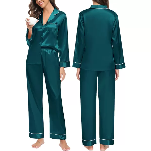 imageSWOMOG Couples Matching Pajamas Set Christmas Family Pajamas Long Sleeve Button Down Pj Set 2Pcs Festival Party SleepwearGreen