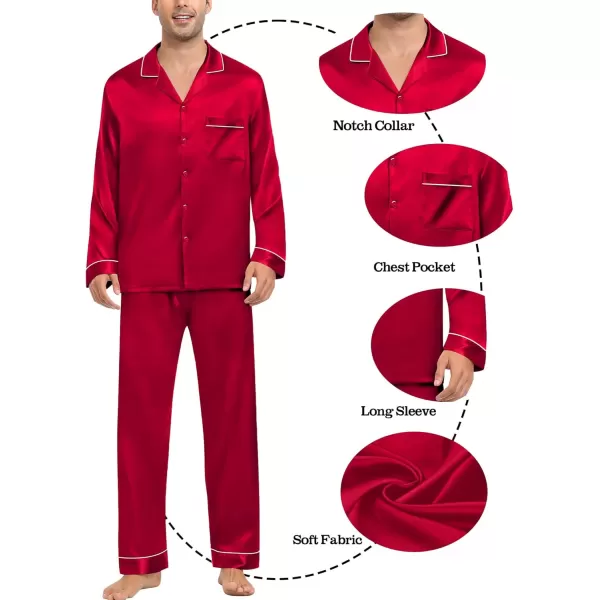 imageSWOMOG Couples Matching Pajamas Set Christmas Family Pajamas Long Sleeve Button Down Pj Set 2Pcs Festival Party SleepwearReda