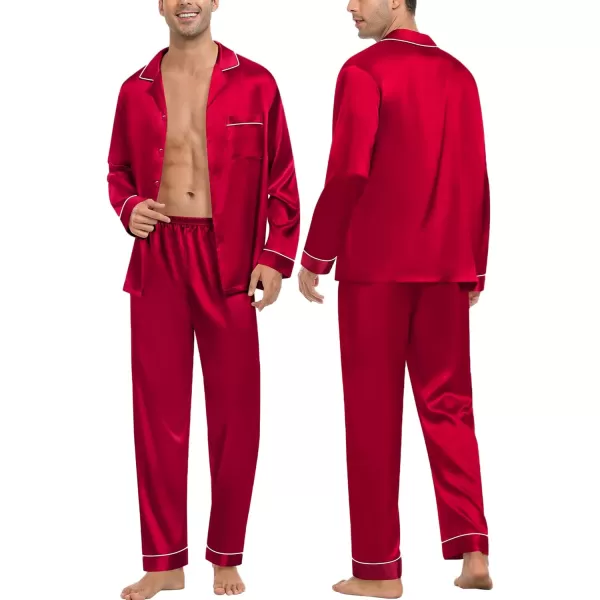 imageSWOMOG Couples Matching Pajamas Set Christmas Family Pajamas Long Sleeve Button Down Pj Set 2Pcs Festival Party SleepwearReda