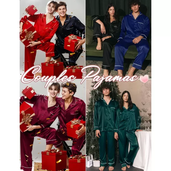 imageSWOMOG Couples Matching Pajamas Set Christmas Family Pajamas Long Sleeve Button Down Pj Set 2Pcs Festival Party SleepwearReda