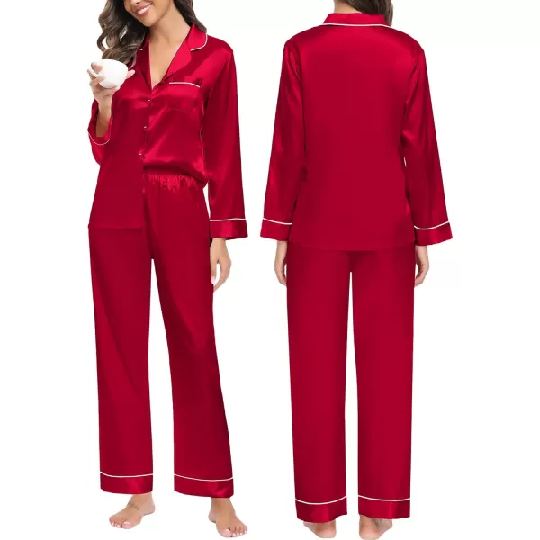 imageSWOMOG Couples Matching Pajamas Set Christmas Family Pajamas Long Sleeve Button Down Pj Set 2Pcs Festival Party SleepwearReda