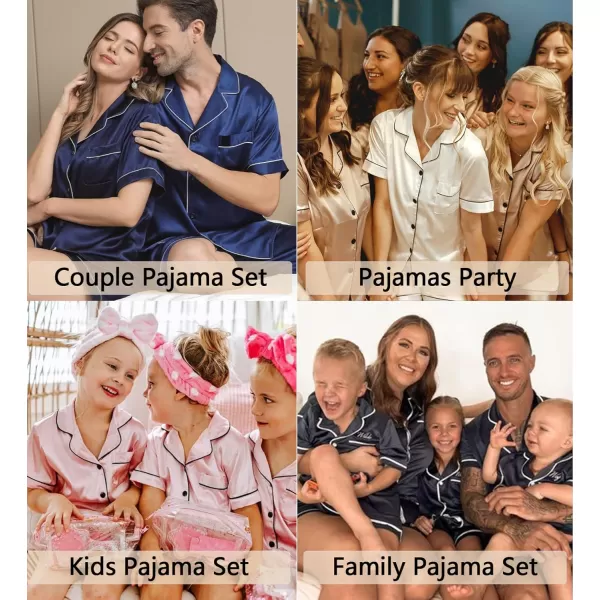 imageSWOMOG Couples Matching Pajamas Set Silk Satin Sleepwear Short Sleeve Button Down Pj Set 2 Pcs LoungewearChampagne