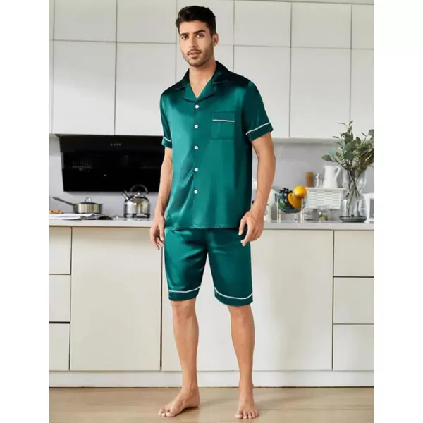 imageSWOMOG Couples Matching Pajamas Set Silk Satin Sleepwear Short Sleeve Button Down Pj Set 2 Pcs LoungewearGreen