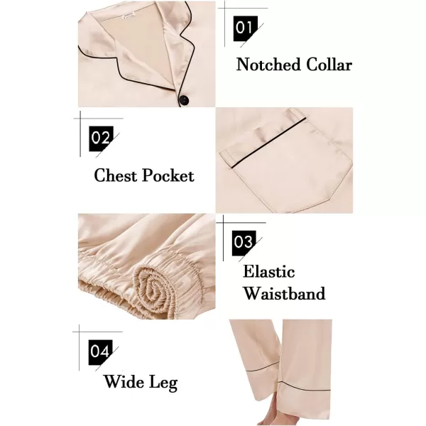 imageSWOMOG Couples Matching Pajamas Sets Women ampamp Men Silk Satin Long Sleeve Button Down Sleepwear 2 Pcs Classic LoungewearChampagne