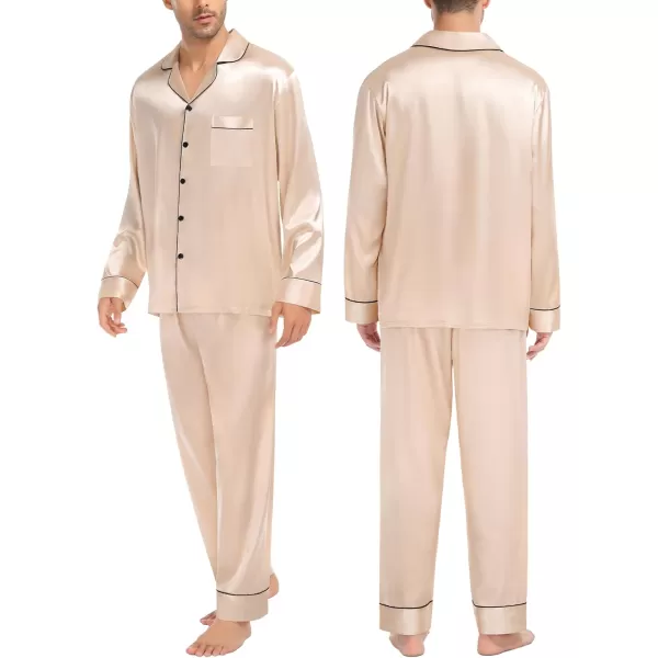 imageSWOMOG Couples Matching Pajamas Sets Women ampamp Men Silk Satin Long Sleeve Button Down Sleepwear 2 Pcs Classic LoungewearChampagne