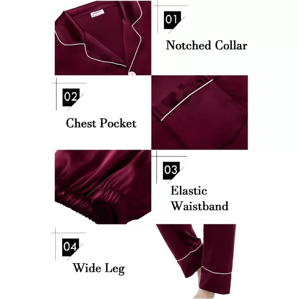 imageSWOMOG Couples Matching Pajamas Sets Women ampamp Men Silk Satin Long Sleeve Button Down Sleepwear 2 Pcs Classic LoungewearDeep Wine Red