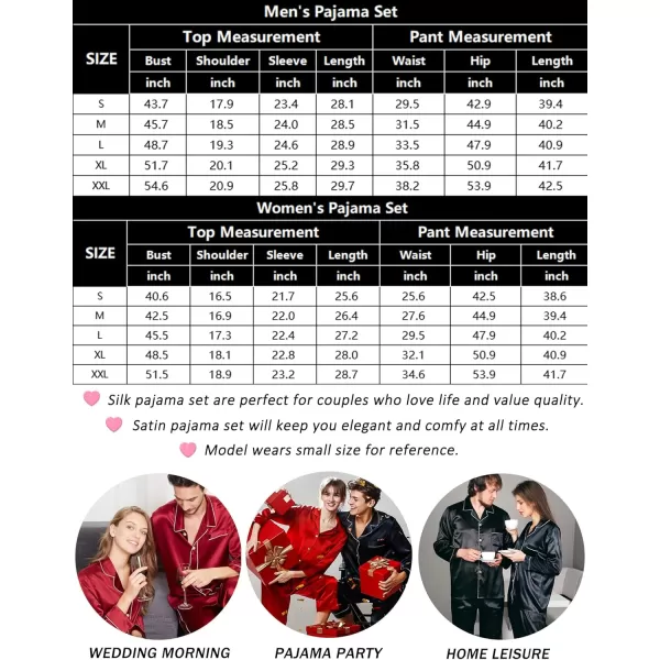imageSWOMOG Couples Matching Pajamas Sets Women ampamp Men Silk Satin Long Sleeve Button Down Sleepwear 2 Pcs Classic LoungewearDeep Wine Red