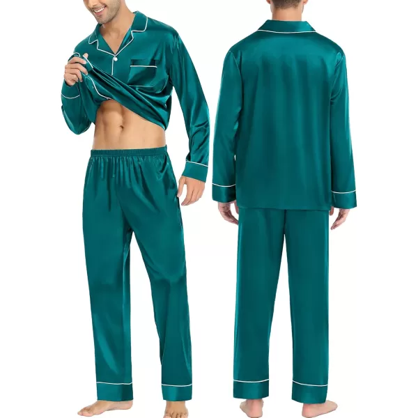 imageSWOMOG Couples Matching Pajamas Sets Women ampamp Men Silk Satin Long Sleeve Button Down Sleepwear 2 Pcs Classic LoungewearGreen