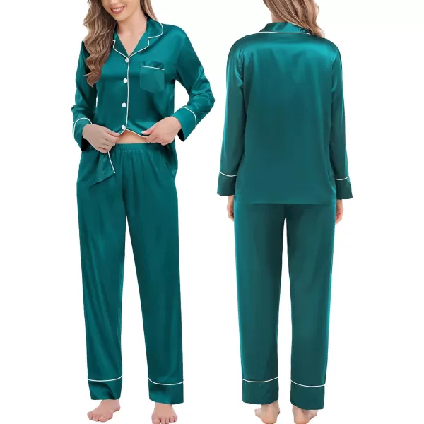 imageSWOMOG Couples Matching Pajamas Sets Women ampamp Men Silk Satin Long Sleeve Button Down Sleepwear 2 Pcs Classic LoungewearGreen