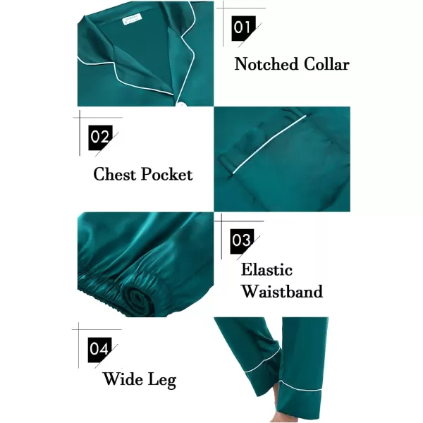 imageSWOMOG Couples Matching Pajamas Sets Women ampamp Men Silk Satin Long Sleeve Button Down Sleepwear 2 Pcs Classic LoungewearGreen