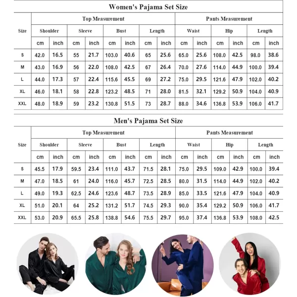 imageSWOMOG Couples Matching Pajamas Sets christmas pjs for family Silk Satin Long Sleeve Sleepwear Soft Button Down Pjs Set SXXLDark Green