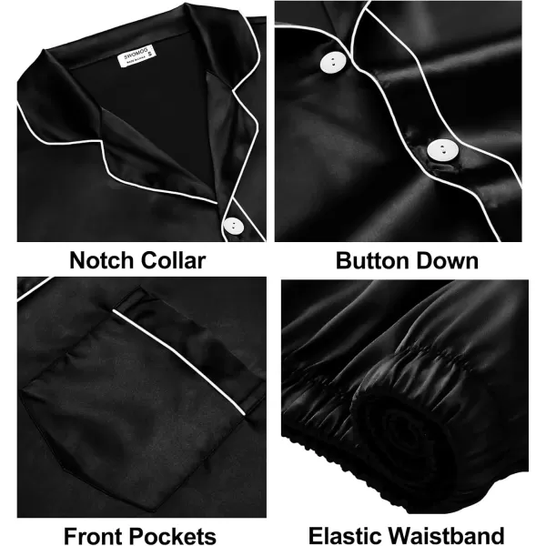 imageSWOMOG Couples Silk Satin Pajamas Sets Women ampamp Men Long Sleeve Sleepwear 2PCS Pjs ButtonDown Loungewear Comfy NightwearBlack