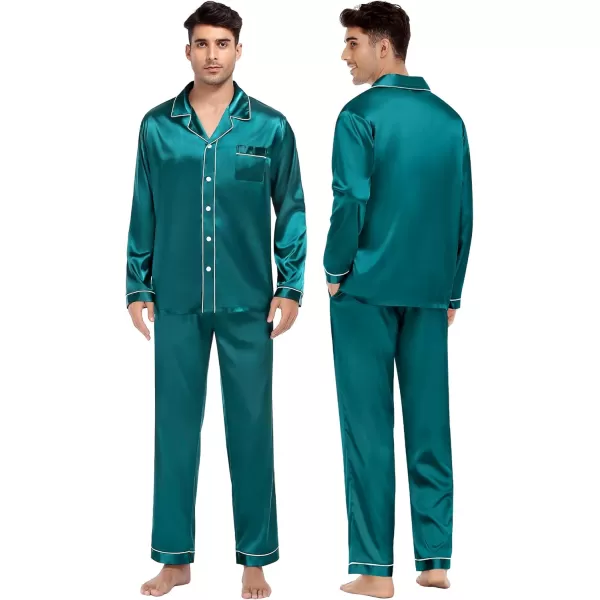 imageSWOMOG Couples Silk Satin Pajamas Sets Women ampamp Men Long Sleeve Sleepwear 2PCS Pjs ButtonDown Loungewear Comfy NightwearGreen