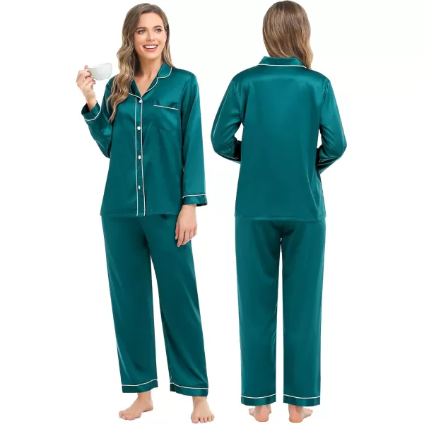 imageSWOMOG Couples Silk Satin Pajamas Sets Women ampamp Men Long Sleeve Sleepwear 2PCS Pjs ButtonDown Loungewear Comfy NightwearGreen