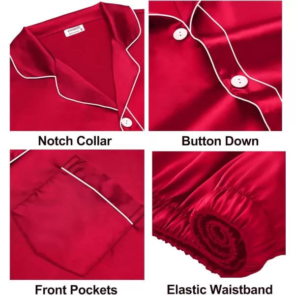 imageSWOMOG Couples Silk Satin Pajamas Sets Women ampamp Men Long Sleeve Sleepwear 2PCS Pjs ButtonDown Loungewear Comfy NightwearRed