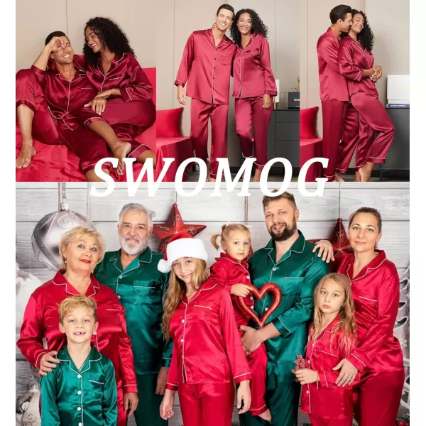 imageSWOMOG Couples Silk Satin Pajamas Sets Women ampamp Men Long Sleeve Sleepwear 2PCS Pjs ButtonDown Loungewear Comfy NightwearRed